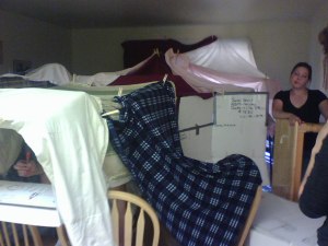 This fort was large. We had up to 14 people in there at one time and it was even possible for the average person to stand up.